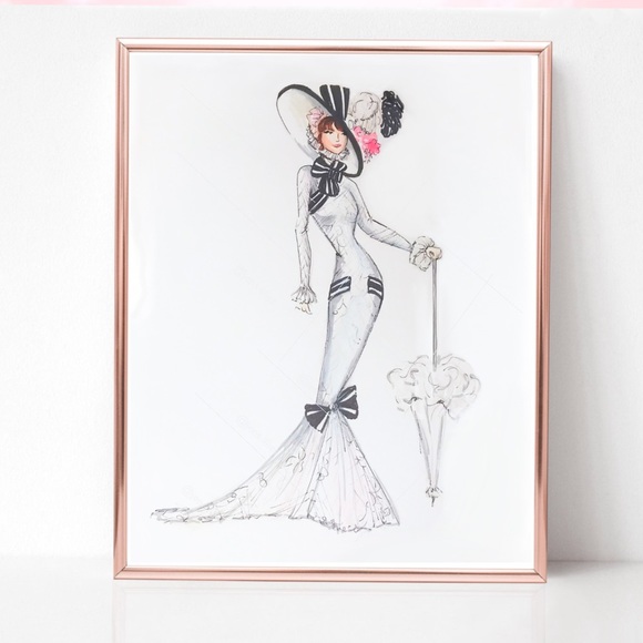 Original Fashion Illustration- Ascot Day - My Fair Lady - Audrey Hepburn white